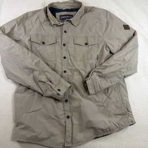Eddie Bauer Mens TXL Tall Fleece Lined Shirt Jacket Tan Snap Front
